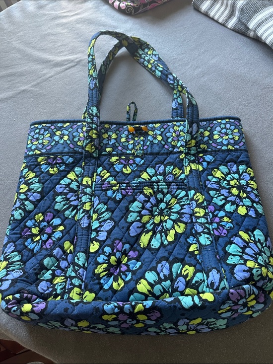 Vera Bradley Handbags - Vera Bradley Navy Quilted Floral Tote with Turquoise and Lime Accents
